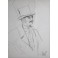 Dessin au crayon "Potrait d'homme au chapeau haut de forme" Jean-Baptiste Valadié (né en 1933)