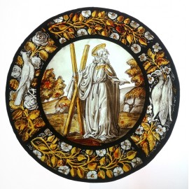 Vitrail en médaillon 'Saint André' style 15ème siècle, époque début 20ème siècle VENDU