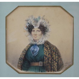 Miniature sur papier Portrait de femme signée Pasquier 1830 VENDU