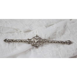 Broche barrette en argent perle et pierres blanches époque fin 19ème début 20ème siècle