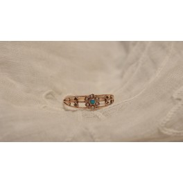 Bague en or jaune demi perles et turquoise début 20ème siècle TDD 53