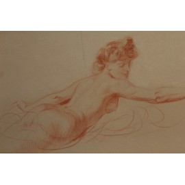 Dessin à la sanguine 'Étude de nue' Victor René Livache (1872-1944)