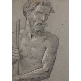 Dessin 'Étude d'homme au bâton' Victor René Livache (1872-1944)