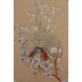 Dessin avec couple d'insectes sur une branche dessin gouaché début 20ème siècle