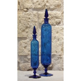 2 flacons de vitrine de pharmacie en verre bleu 19ème siècle