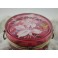 Boîte en verre rose à décor émaillé de fleurs et papillon vers 1900
