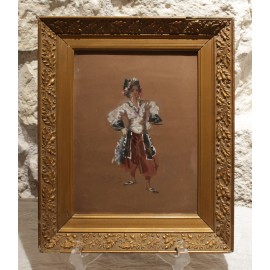 Dessin huile sur papier 'Étude de costume oriental' Hippolyte Ballue (1820-1867)