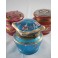 Boîte en verre bleu décor émaillé fin 19ème, début 20ème siècle