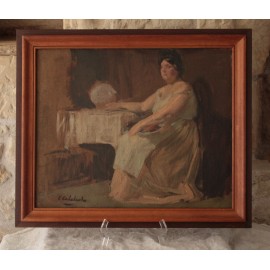 Tableau huile sur toile 'Femme assise' Claudio Castelucho Diana (1870-1927)