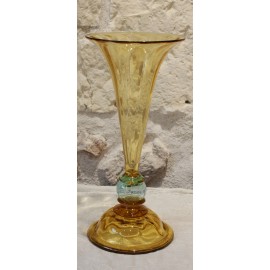 Vase de la cristallerie de Portieux en verre jaune et bleu