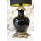 Vase monté en lampe fond noir et fleurs fin 19ème siècle