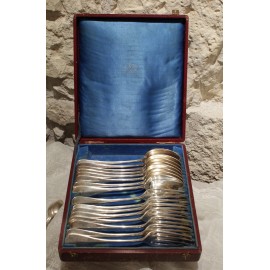 Coffret ménagère de 8 couverts en métal argenté Cailar Bayard début 20ème siècle