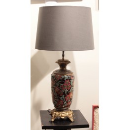 Lampe en faïence aux motifs de fleurs monture en bronze et laiton début 20ème siècle VENDU