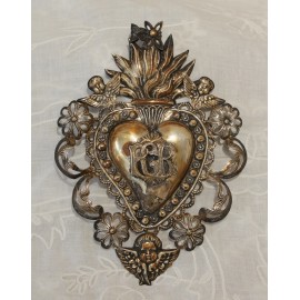 Ex-Voto en feuille d'argent filigrané fin 19ème, début 20ème siècle