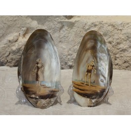 Paire de nacres (coquilles) peintes 'Couple de pêcheur' fin 19ème siècle - Le Tréport