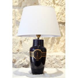 Lampe en faïence bleue avec décor à l'or Sarreguemines entre 1835 et 1900