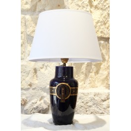 Lampe en faïence bleue avec décor à l'or Sarreguemines entre 1835 et 1900