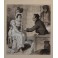 Dessin à l'encre et gouache 'La Visite' Édouard François Zier (1856-1924)