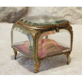 Boîte à bijoux en laiton et verre biseauté Napoléon III fin 19ème siècle