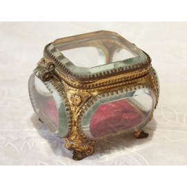 Boîte à bijoux en laiton et verre biseauté Napoléon III fin 19ème siècle