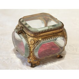 Boîte à bijoux en laiton et verre biseauté Napoléon III fin 19ème siècle