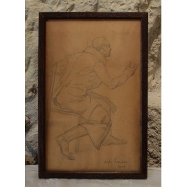 Dessin à la mine de plomb 'Homme à la redingote' Signé André Marchand 1900