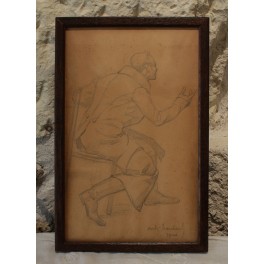 Dessin à la mine de plomb 'Homme à la redingote' Signé André Marchand 1900
