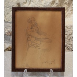 Dessin à la mine de plomb 'Homme à la barbe assis' signé André Marchand (1877-1951)