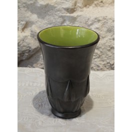 Vase noir et vert en faïence Blanche Letalle (1901-1990) St Clément vers 1950
