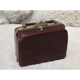 Sac miniature en cuir et miroir biseauté vers 1900