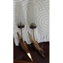 Paire d'applique en forme de gerbe verre et métal vers 1960