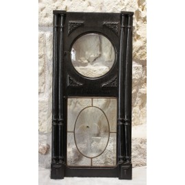Élément de boiserie en bois noirci avec verre bombé et vitrail, fin 19ème siècle