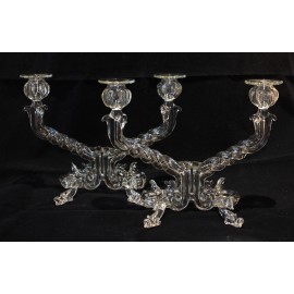 Paire de chandeliers à 2 bras de lumières en verre étiré Murano 20ème siècle