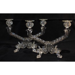 Paire de chandeliers à 2 bras de lumières en verre étiré Murano 20ème siècle