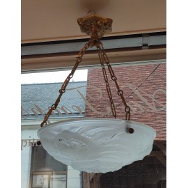 Lustre, suspension vasque en verre moulé signée SEVB Art Déco vers 1930
