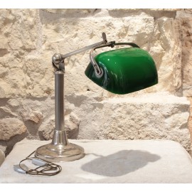 Lampe de banquier, ou de notaire, r&eacute;glable en m&eacute;tal chrom&eacute; vers 1930