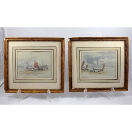Paire d'aquarelles bateaux et pêcheurs signée John Frederik Tayler (1802-1889) provenance galerie Léo Schildof VENDU