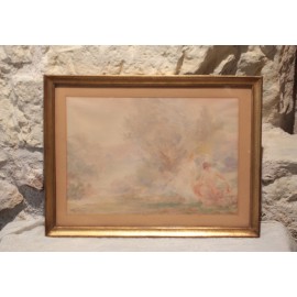 Tableau - Aquarelle 'Baigneuses au bord de l'eau' sign&eacute;e Gabriel Griffon (1866-1938)