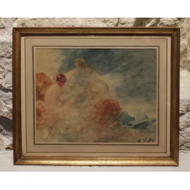 Tableau - Aquarelle 'Femmes sur la plage' sign&eacute;e Gabriel Griffon (1866-1933)