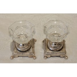 Paire de salerons en cristal et m&eacute;tal argent&eacute; Gandais, Palais Royal Paris vers 1830