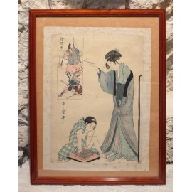 Estampe japonaise Utamaro (1753-1806) Parodie de la mise &agrave; mort de la Nue, de la s&eacute;rie E-ky&ocirc;dai, 19&egrave;me si&egrave;cle