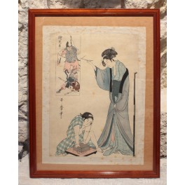 Estampe japonaise Utamaro (1753-1806) Parodie de la mise &agrave; mort de la Nue, de la s&eacute;rie E-ky&ocirc;dai, 19&egrave;me si&egrave;cle