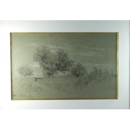 Dessin au fusain "Paysage de Fontainebleau" Alexandre Véron (1826-1897)