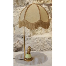 Lampe r&eacute;glable oiseau en laiton dor&eacute; et abat-jour 20&egrave;me si&egrave;cle