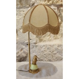 Lampe r&eacute;glable oiseau en laiton dor&eacute; et abat-jour 20&egrave;me si&egrave;cle
