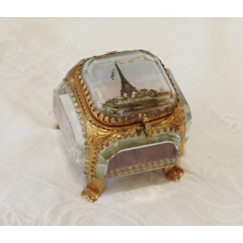Bo&icirc;te &agrave; bijoux Tour Eiffel Paris en verre biseaut&eacute;, fin 19&egrave;me si&egrave;cle