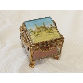 Bo&icirc;te &agrave; bijoux en verre et laiton dor&eacute; Trocad&eacute;ro Paris, fin 19&egrave;me si&egrave;cle