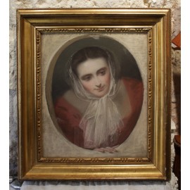Tableau portrait au pastel 'Femme au foulard', 1850-1870