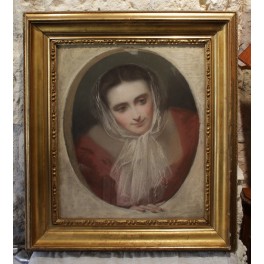 Tableau portrait au pastel 'Femme au foulard', 1850-1870