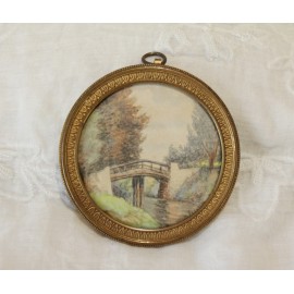 Miniature &agrave; vue ronde paysage en aquarelle fin 19&egrave;me si&egrave;cle